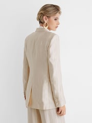 Atelier Cream Satin Pinstripe Double-Breasted Blazer - Obrázek 7 z 9