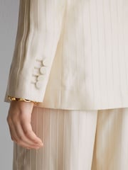 Atelier Cream Satin Pinstripe Double-Breasted Blazer - Obrázek 8 z 9