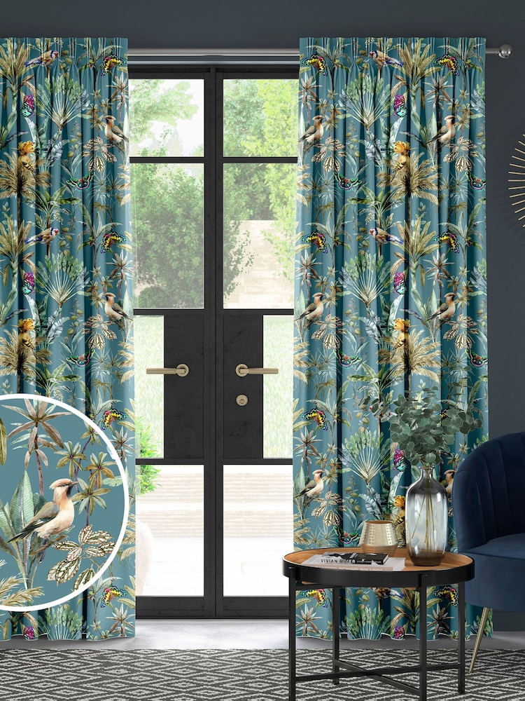 Teal Blue Tropical Scene Made To Measure Curtains - Image 1 of 9