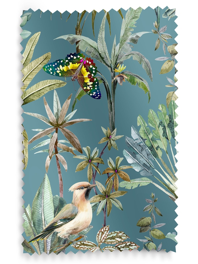 Teal Blue Tropical Scene Made To Measure Curtains - Image 9 of 9