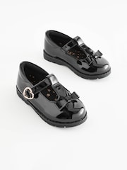 Black Patent Standard Fit (F) School Junior Bow T-Bar Shoes - Image 1 of 7