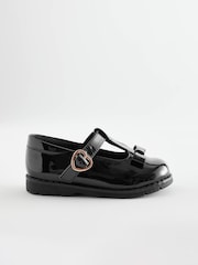 Black Patent Standard Fit (F) School Junior Bow T-Bar Shoes - Image 2 of 7