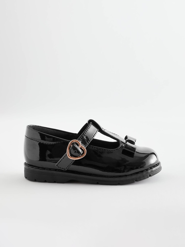 Black Patent Standard Fit (F) School Junior Bow T-Bar Shoes - Image 2 of 7