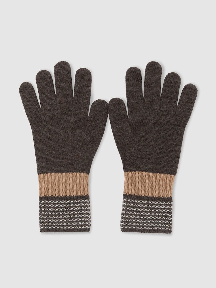 Reiss Chocolate Issie Wool-Blend Knitted Gloves with Cashmere - Image 2 of 3 Reiss Chocolate Issie Wool-Blend Knitted Gloves with Cashmere - Image 2 of 3