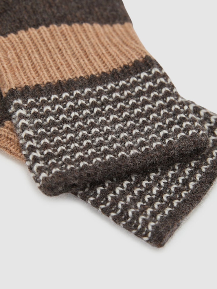 Reiss Chocolate Issie Wool-Blend Knitted Gloves with Cashmere - Image 3 of 3 Reiss Chocolate Issie Wool-Blend Knitted Gloves with Cashmere - Image 3 of 3