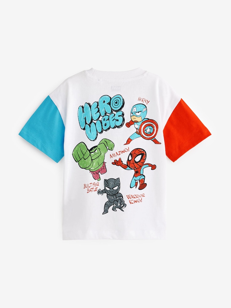 Marvel Weiß/Rückenprint in Rot - Lizenziertes Kurzarm-T-Shirt im Colourblock-Design (9 Monate–8 Jahre) - Bild 2 von 2