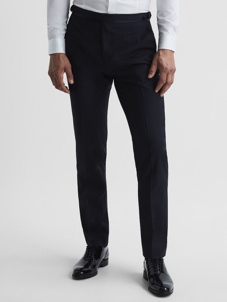 Marineblauw - Standaard afwerking - Reiss Poker smokingbroek met moderne pasvorm - Image 1 of 5