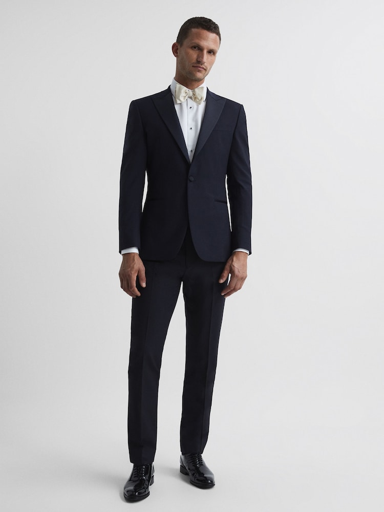 Marineblauw - Standaard afwerking - Reiss Poker smokingbroek met moderne pasvorm - Image 3 of 5
