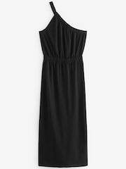 Black One Shoulder Split Hem Cotton Midi Summer Dress - Image 5 of 5