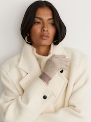 Reiss Neutral Issie Wool-Blend Knitted Gloves with Cashmere - Image 1 of 2