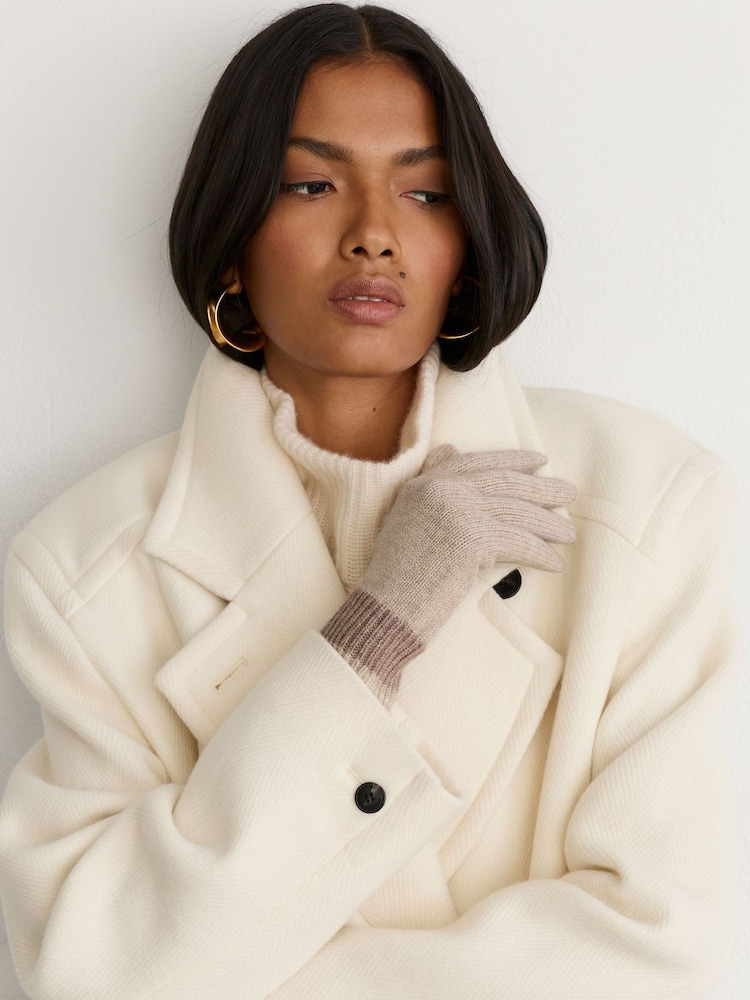 Reiss Neutral Issie Wool-Blend Knitted Gloves with Cashmere - Image 1 of 2 Reiss Neutral Issie Wool-Blend Knitted Gloves with Cashmere - Image 1 of 2