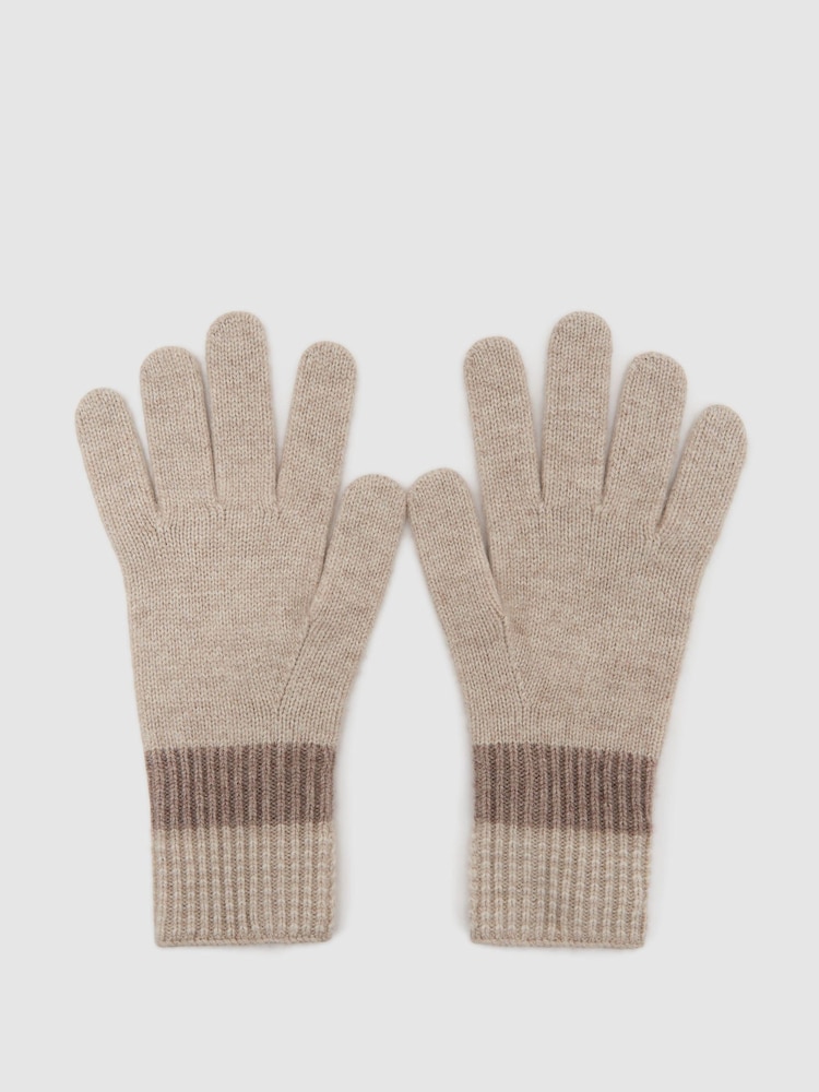 Reiss Neutral Issie Wool-Blend Knitted Gloves with Cashmere - Image 2 of 2 Reiss Neutral Issie Wool-Blend Knitted Gloves with Cashmere - Image 2 of 2