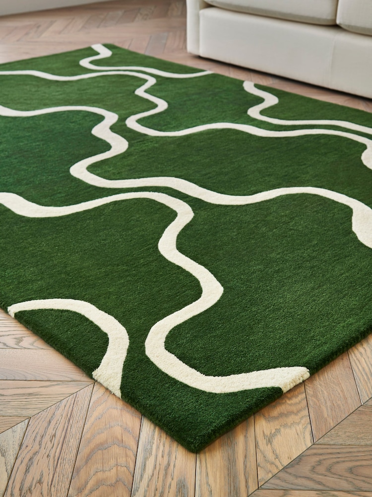 Jasper Conran London Green Wool Wiggle Rug - Image 2 of 4