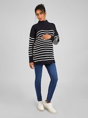 JoJo Maman Bébé Navy Ecru Stripe Turtle Neck Maternity & Nursing Jumper - Image 1 of 4