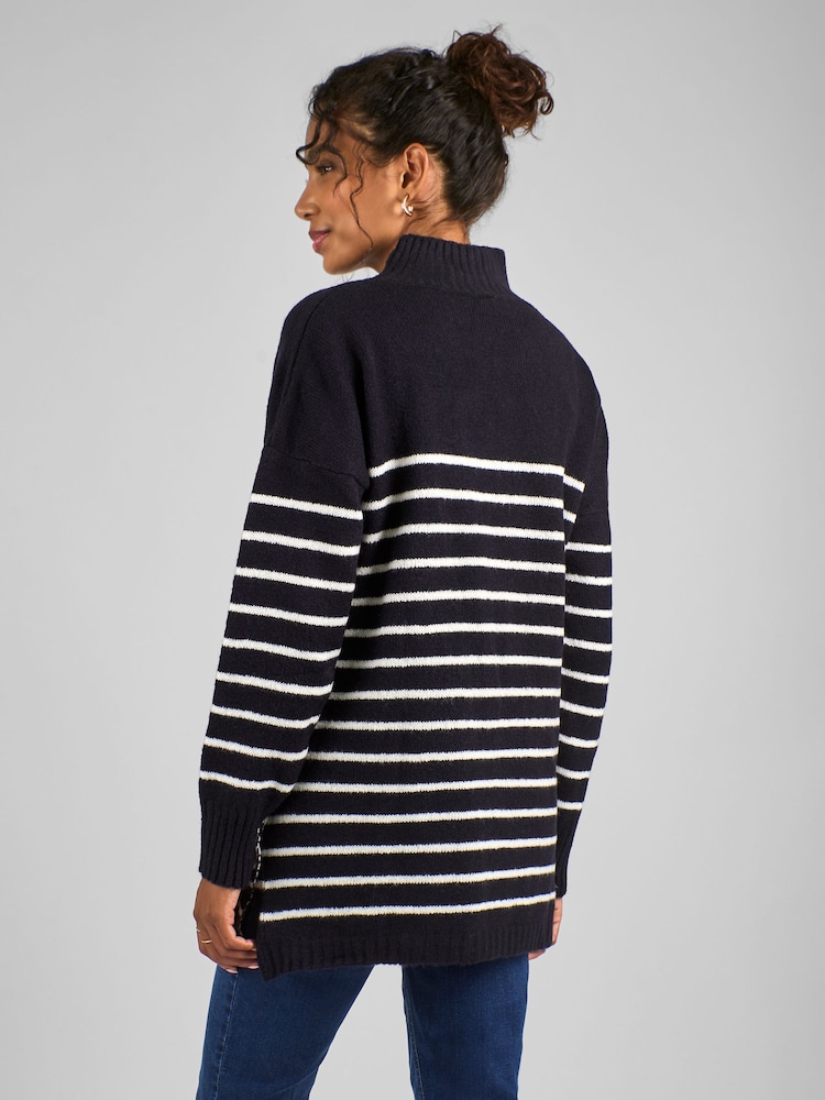 JoJo Maman Bébé Navy Ecru Stripe Turtle Neck Maternity & Nursing Jumper - Image 2 of 4