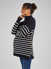 JoJo Maman Bébé Navy Ecru Stripe Turtle Neck Maternity & Nursing Jumper - Image 3 of 4