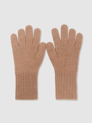Reiss Camel Issie Wool-Blend Knitted Gloves with Cashmere - Image 2 of 3