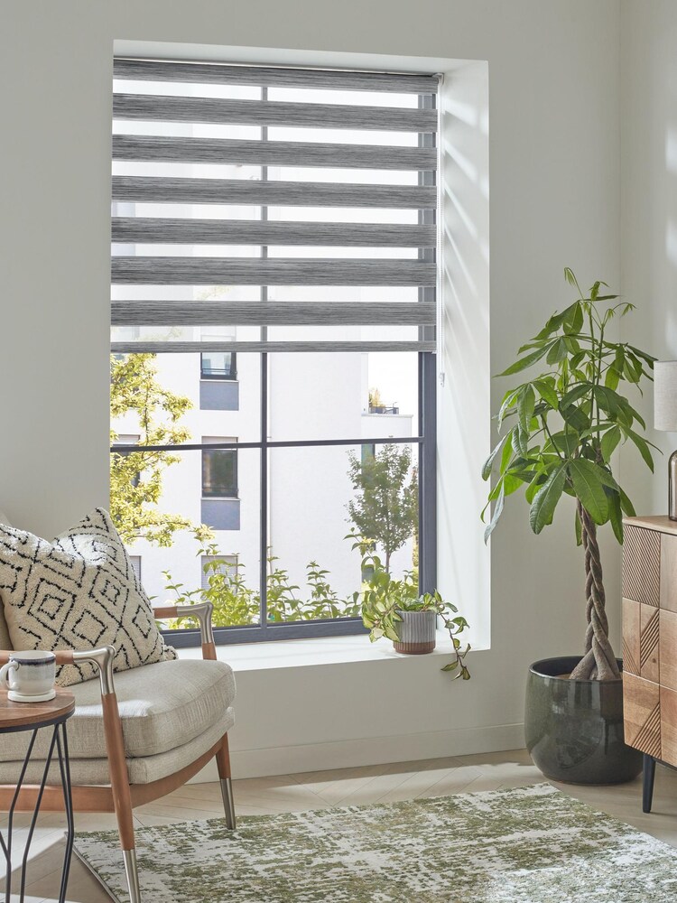 Charcoal Grey Marl Premium Ready Made Woven Day And Night Zebra Roller Blind - Image 1 of 6