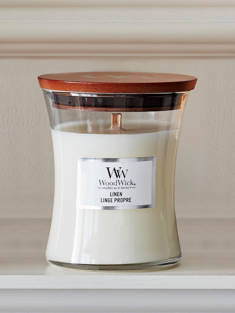 Woodwick White Hourglass Linen Candle - Image 1 of 2