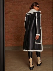Chi Chi London Black Contrast Trim Belted Shearling Coat - Image 2 of 4