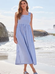 Blue Stripe Tie Back Midi Dress - Image 1 of 4