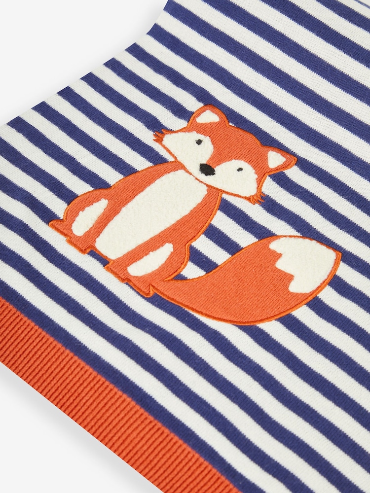 JoJo Maman Bébé Navy Stripe Fox Appliqué Shawl - Image 3 of 3
