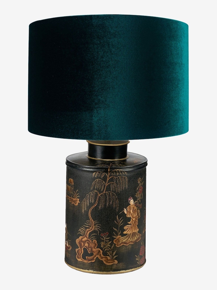 Pacific Green Landscape Black Hand Painted Metal Table Lamp - Image 1 of 3