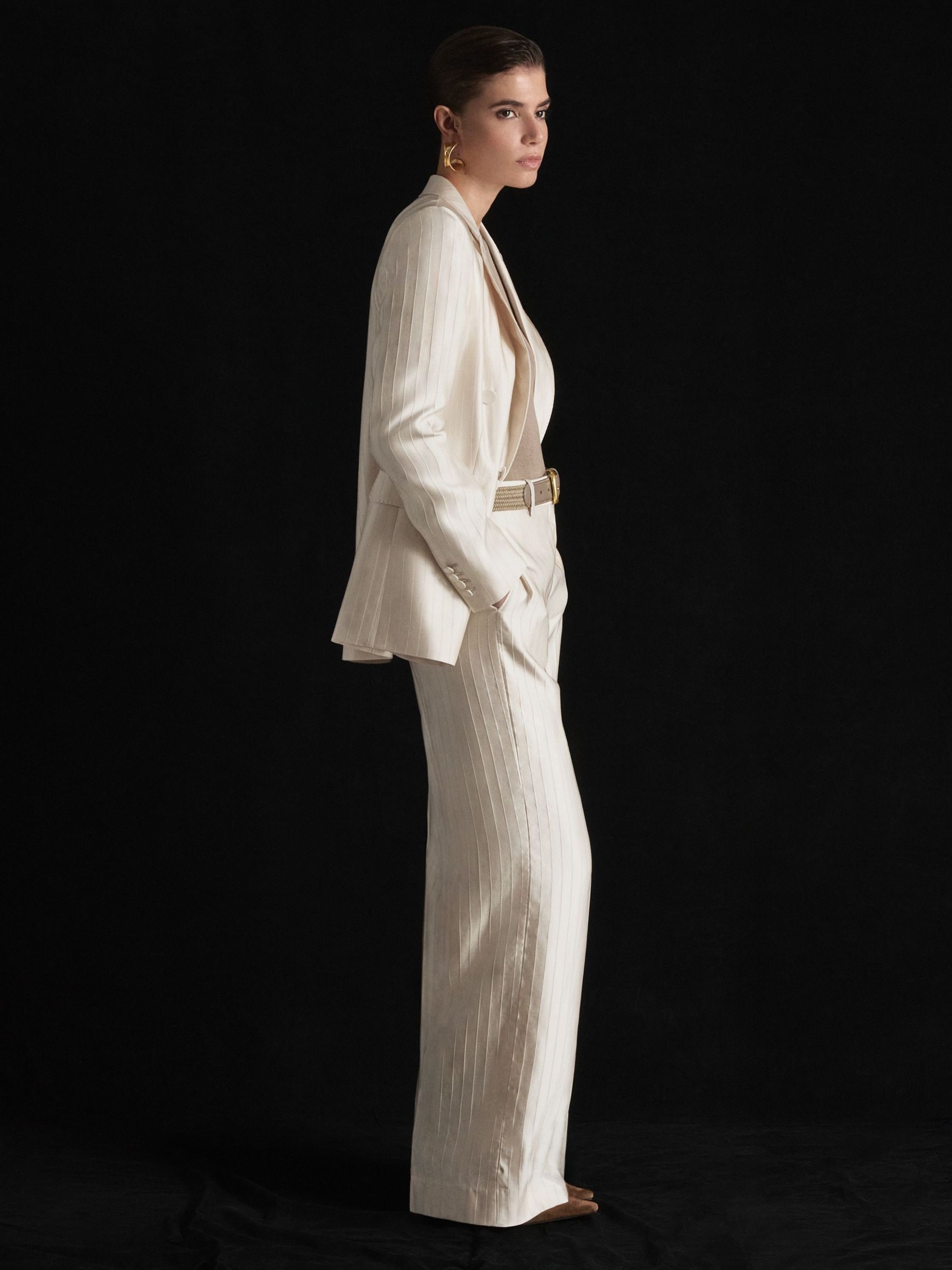 Atelier Satin Pinstripe Wide-leg Trousers In Multi