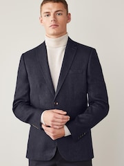 Navy Blue Signature Linen Blend Blazer - Image 1 of 8