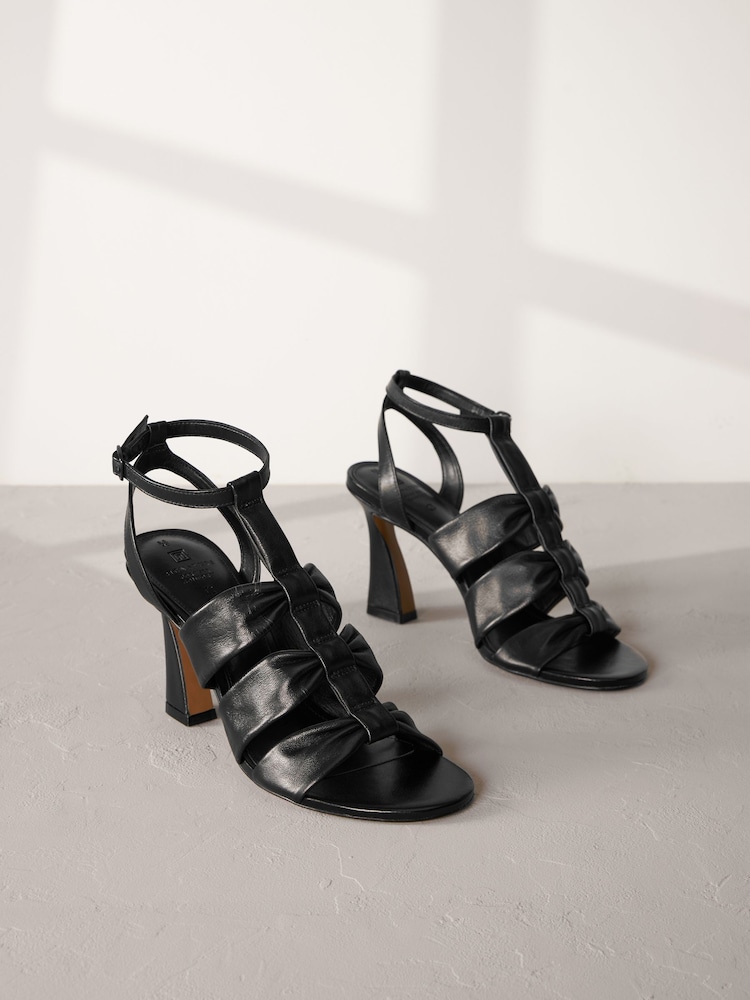 Black Signature Leather Bow Sandals - Image 1 of 6
