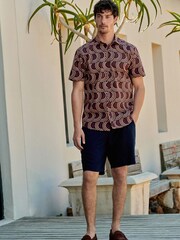 Burgundy Red Short Sleeve Printed Shirt With Cuban Collar - Image 2 of 5