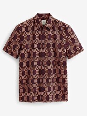 Burgundy Red Short Sleeve Printed Shirt With Cuban Collar - Image 5 of 5