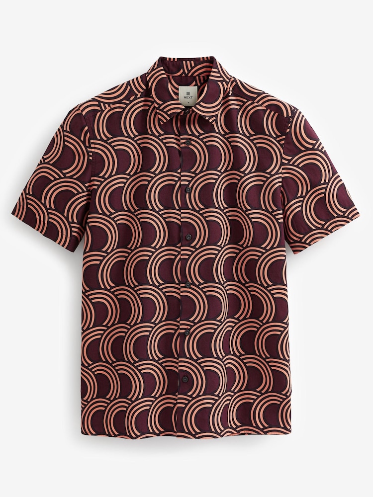 Burgundy Red Short Sleeve Printed Shirt With Cuban Collar - Image 5 of 5