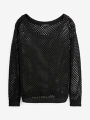 Black Open Stitch Off The Shoulder Button Jumper - Image 5 of 5