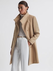 Reiss Camel Mia Wool Blend Mid-Length Coat - Image 1 of 7