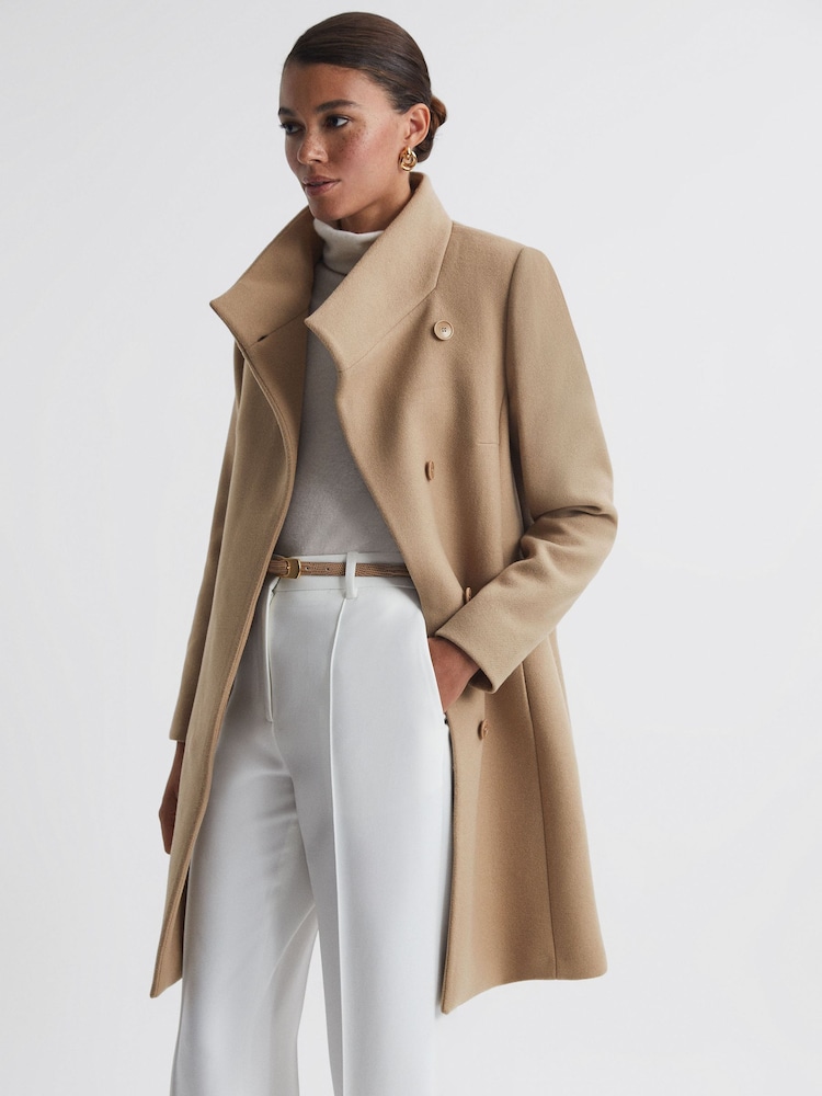 Reiss Camel Mia Wool Blend Mid-Length Coat - Image 1 of 7