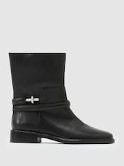 Crno - Reiss Rosalee Leather Turnlock-Hardware Biker Ankle Boots - Slika 2 od 6