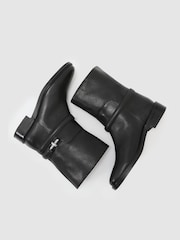 Crno - Reiss Rosalee Leather Turnlock-Hardware Biker Ankle Boots - Slika 3 od 6