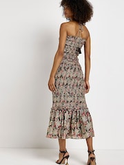 River Island Shirred Black Midi Dress - Image 2 of 4
