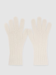 Крем - Reiss Lucinda Wool-Blend Cable-Knit Gloves with Cashmere - 3суретінің 2 суреті