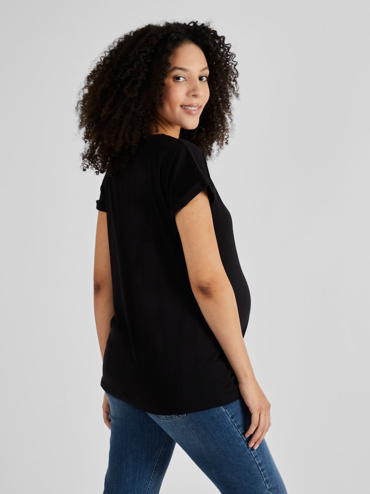 Black - JoJo Maman Bébé Boyfriend Cotton Maternity T-Shirt - Image 2 of 6 Black - JoJo Maman Bébé Boyfriend Cotton Maternity T-Shirt - Image 2 of 6