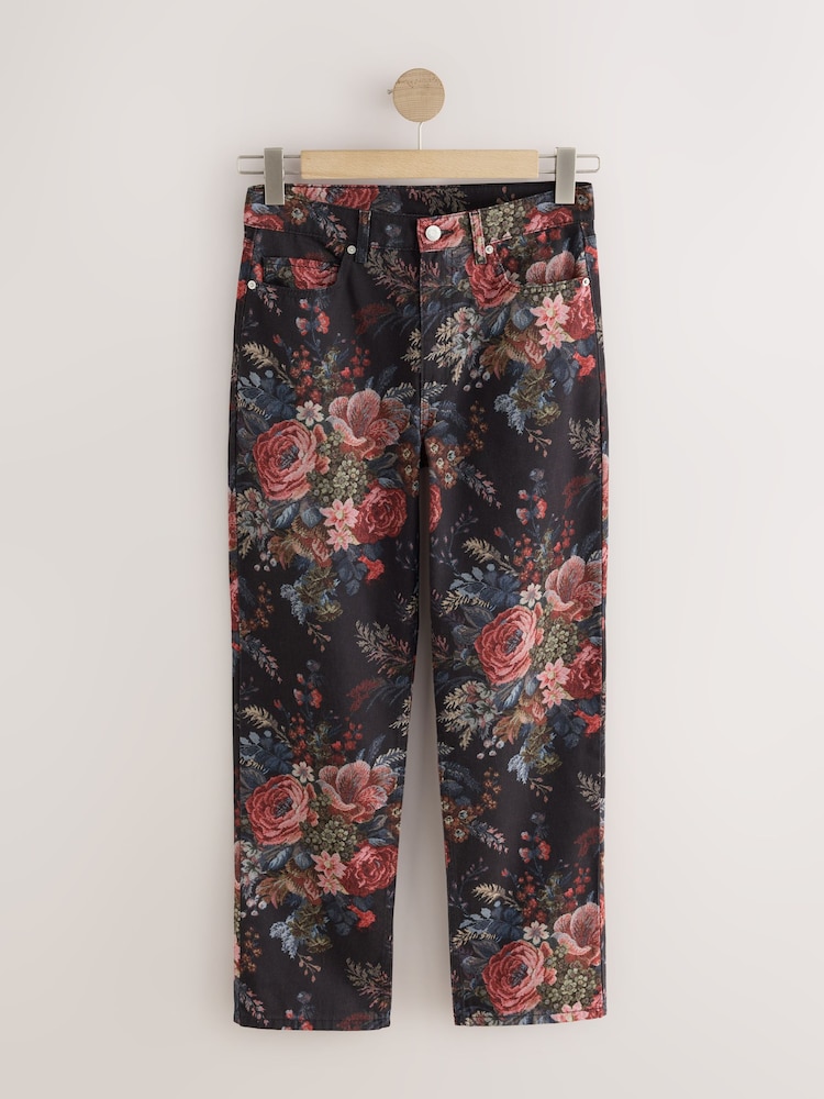 Black Tapestry Floral - Tunay na High Rise City Straight Leg Jeans - Larawan 1 ng 3 Black Tapestry Floral - Tunay na High Rise City Straight Leg Jeans - Larawan 1 ng 3