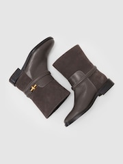 Grey - Reiss Rosalee Leather Turnlock-Hardware Biker Ankle Boots - Slika 3 od 6