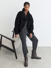 Grey - Reiss Rosalee Leather Turnlock-Hardware Biker Ankle Boots - Slika 4 od 6
