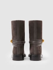 Grey - Reiss Rosalee Leather Turnlock-Hardware Biker Ankle Boots - Slika 5 od 6