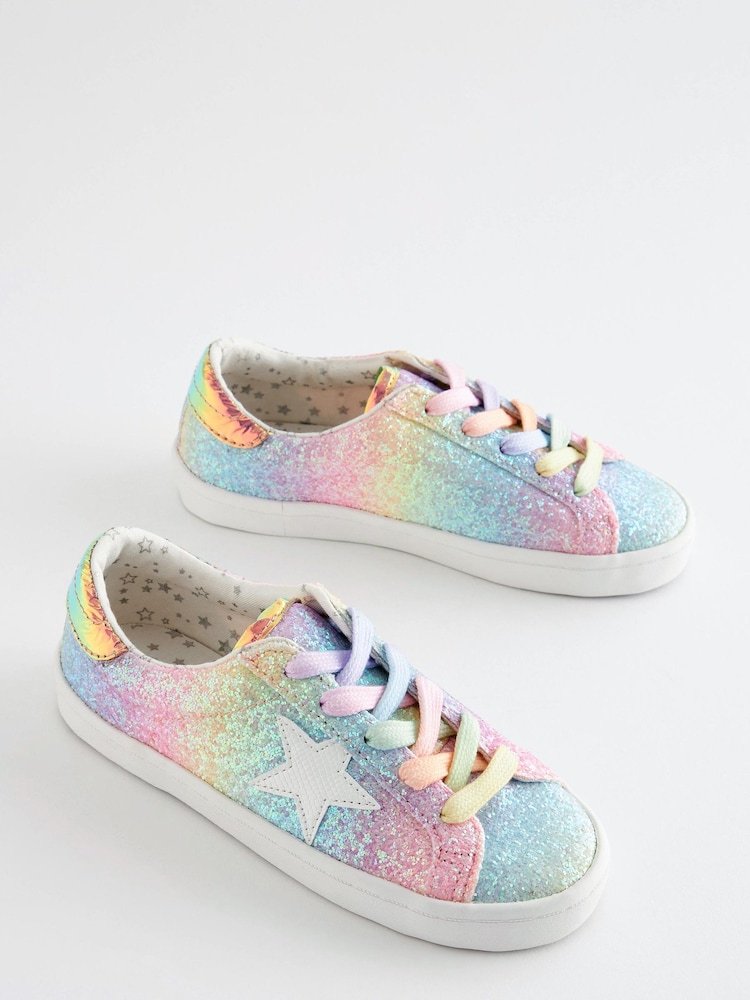 Rainbow Pastel Glitter Star Lace-Up Trainers - Image 2 of 4