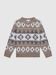 Reiss Toast Melange Peak Junior Navajo-Jacquard Wool Blend Jumper - Image 2 of 6