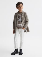 Reiss Toast Melange Peak Junior Navajo-Jacquard Wool Blend Jumper - Image 3 of 6