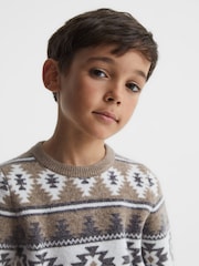 Reiss Toast Melange Peak Junior Navajo-Jacquard Wool Blend Jumper - Image 4 of 6