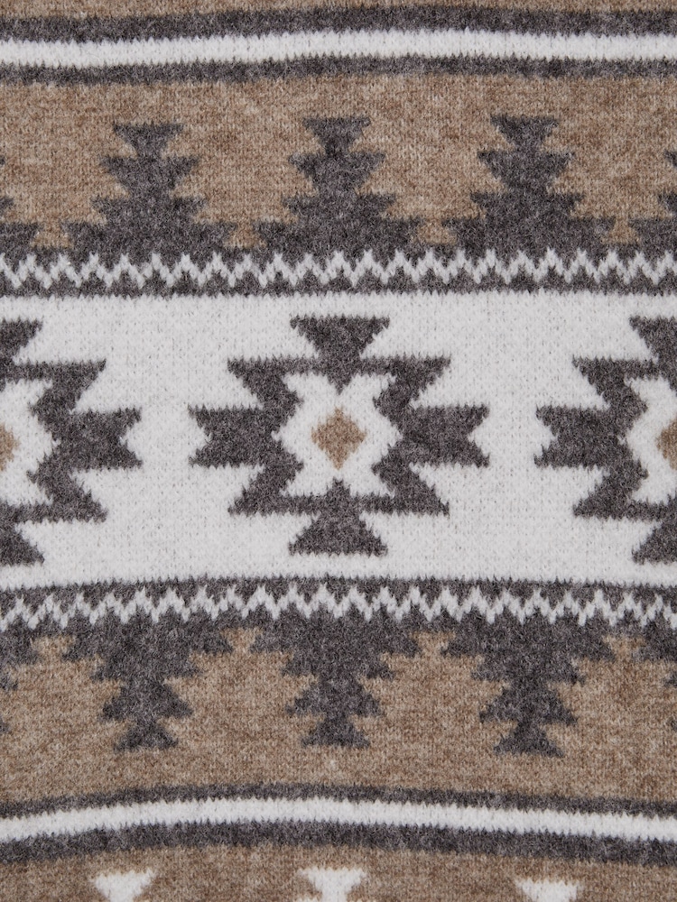 Reiss Toast Melange Peak Junior Navajo-Jacquard Wool Blend Jumper - Image 6 of 6